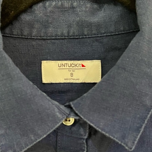 UNTUCKit Navy Blue Short Sleeve Nancy Linen Knee Length Dress Size 8 No Belt - Picture 10 of 10